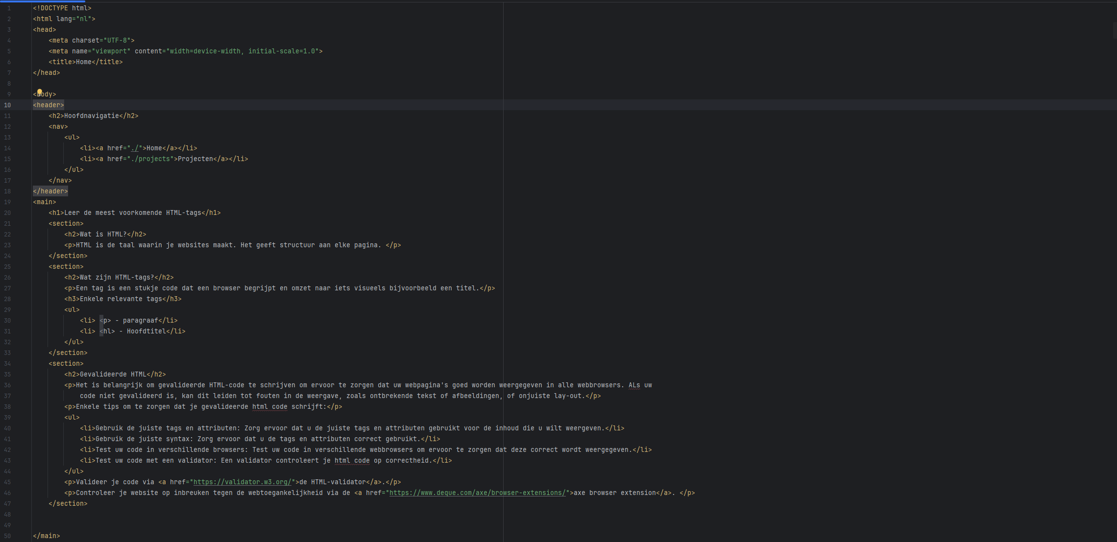 code voor HTML